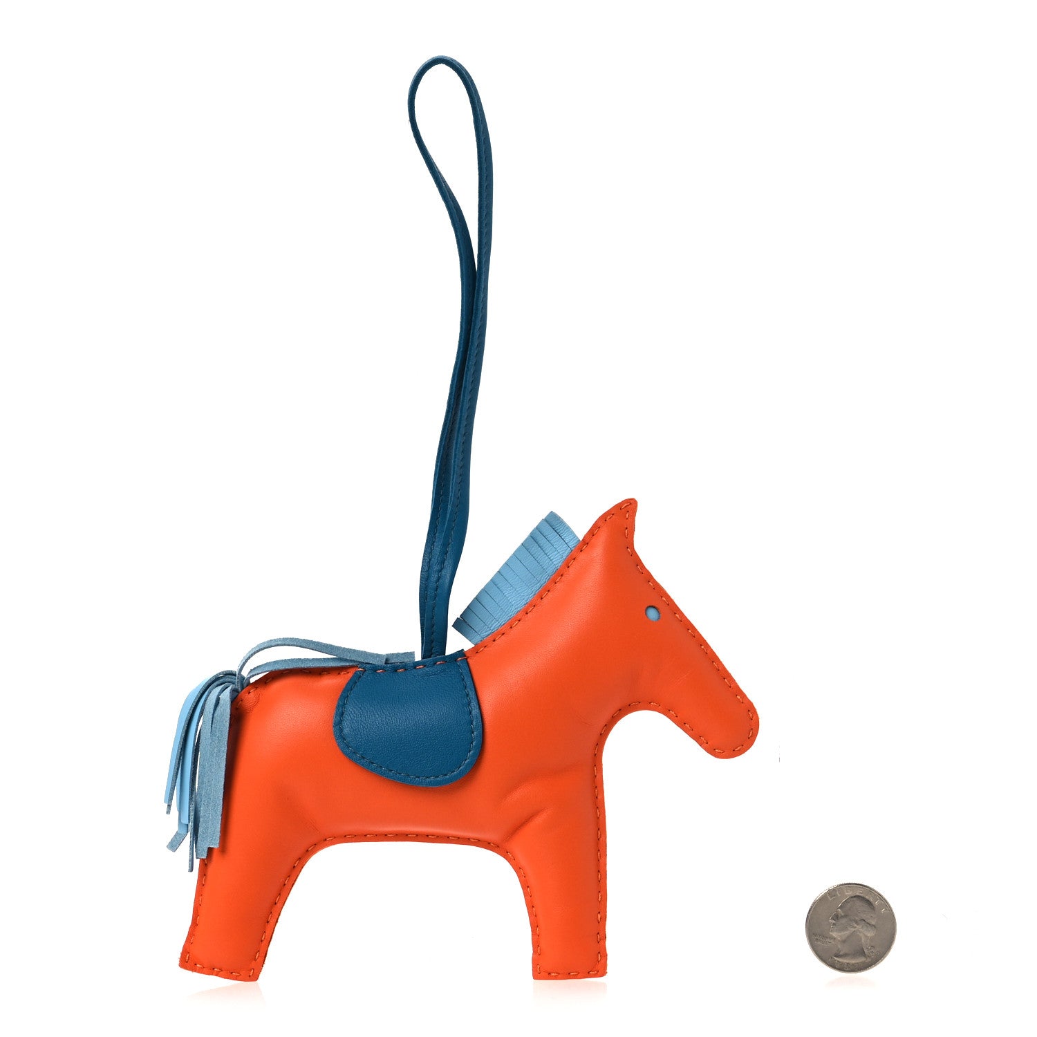 Hermes Milo Lambskin Grigri Rodeo Horse Bag Charm GM Feu Celeste Bleu Izmir 2 of 4