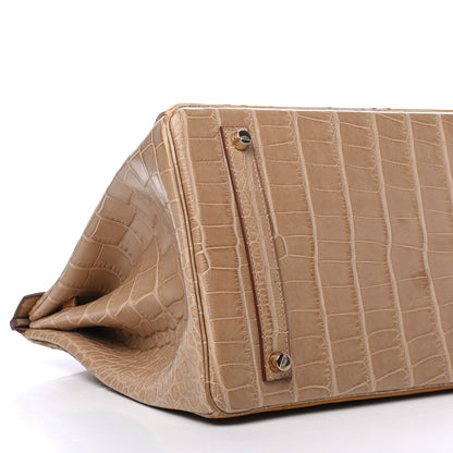 Hermes Lizard Alligator Ostrich Grand Marriage Ghillies Birkin 35 Poussiere Tabac Camel Sesame 7 of 8