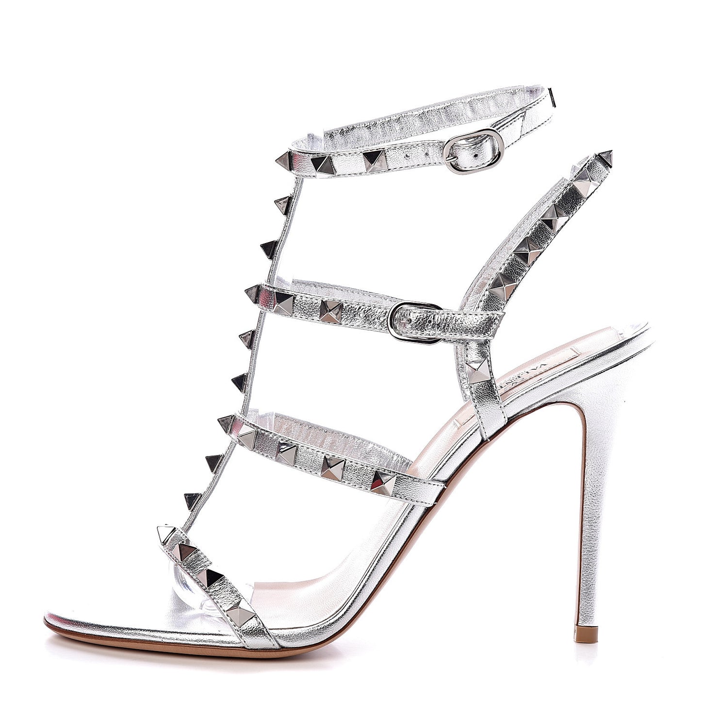Metallic Nappa Rockstud Gladiator 105mm Sandals 39 Silver