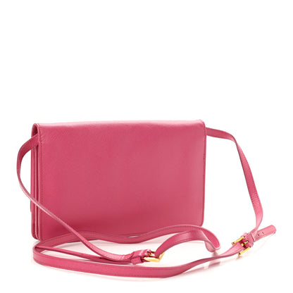 Prada Saffiano Metal Mini Crossbody Wallet Ibisco 3 of 10