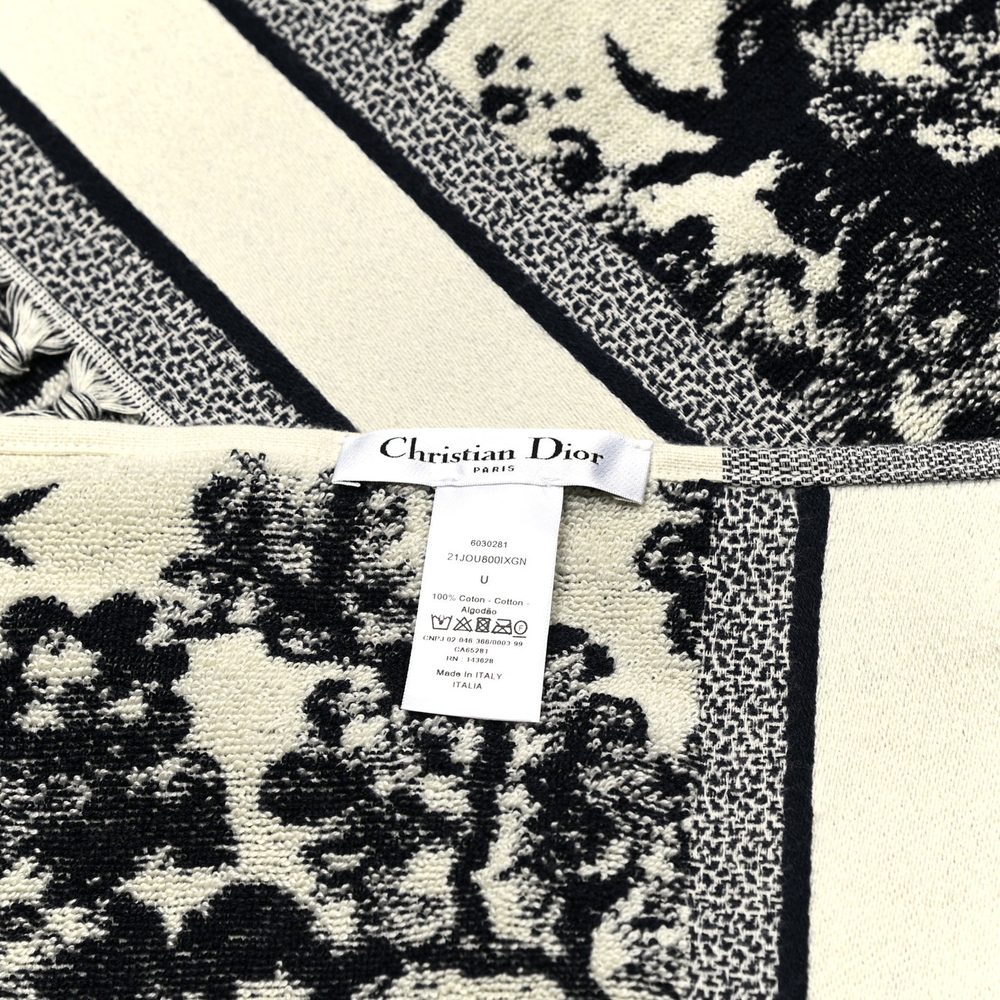 Cotton Toile De Jouy Reverse Towel Black Ivory
