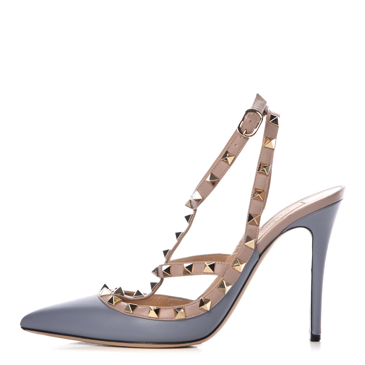 Calfskin Nappa Rockstud Ankle Strap 100mm Pumps 39.5 Light Stone Poudre