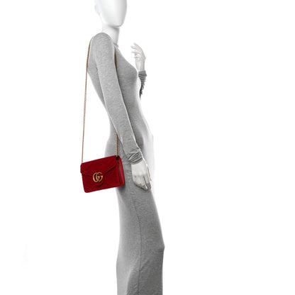 Gucci Velvet Matelasse GG Marmont Chain Wallet Hibiscus Red 2 of 11