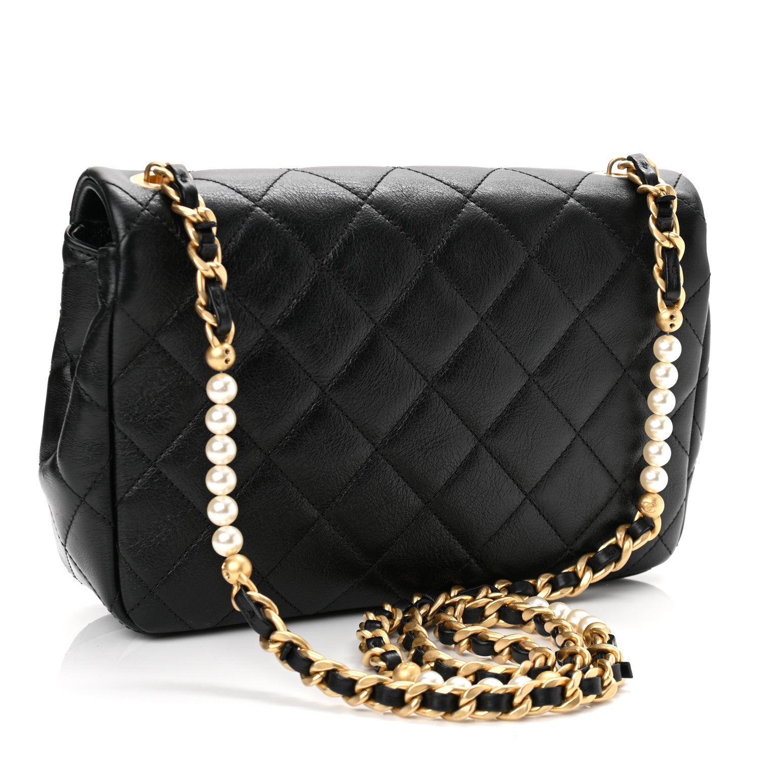 Chanel Glazed Calfskin Quilted Pearl Side Flap Black 3 of 11