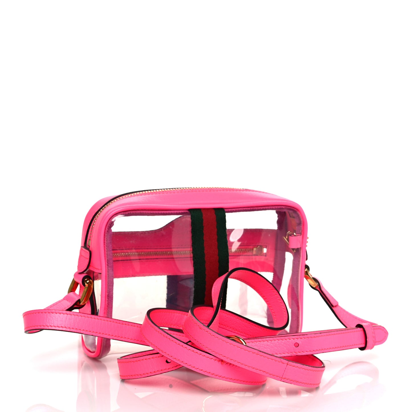 Vinyl Web Mini Ophidia Transparent Shoulder Bag Fluorescent Fuchsia