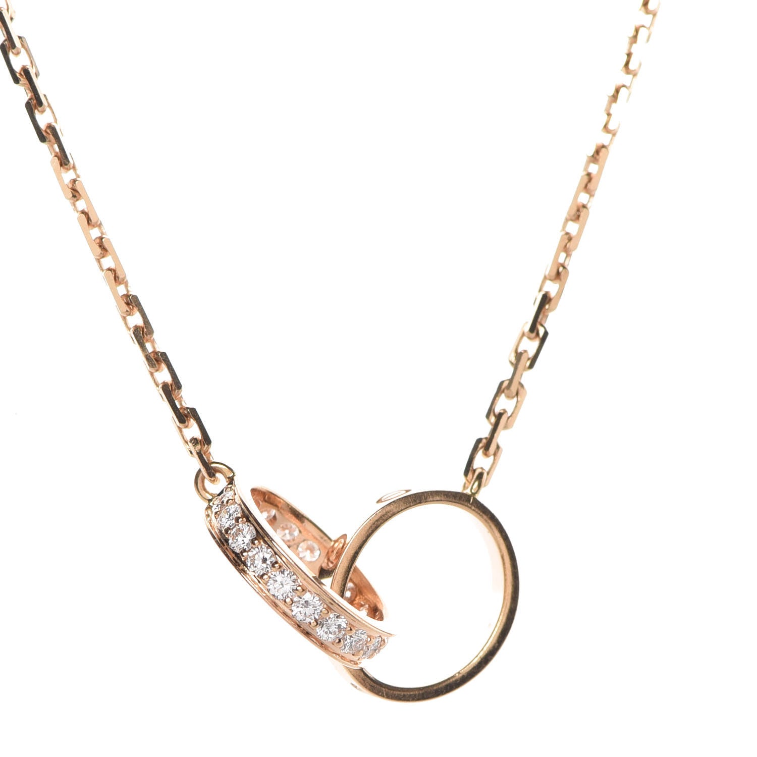 Cartier 18K Pink Gold Diamond Interlocking LOVE Necklace 3 of 7