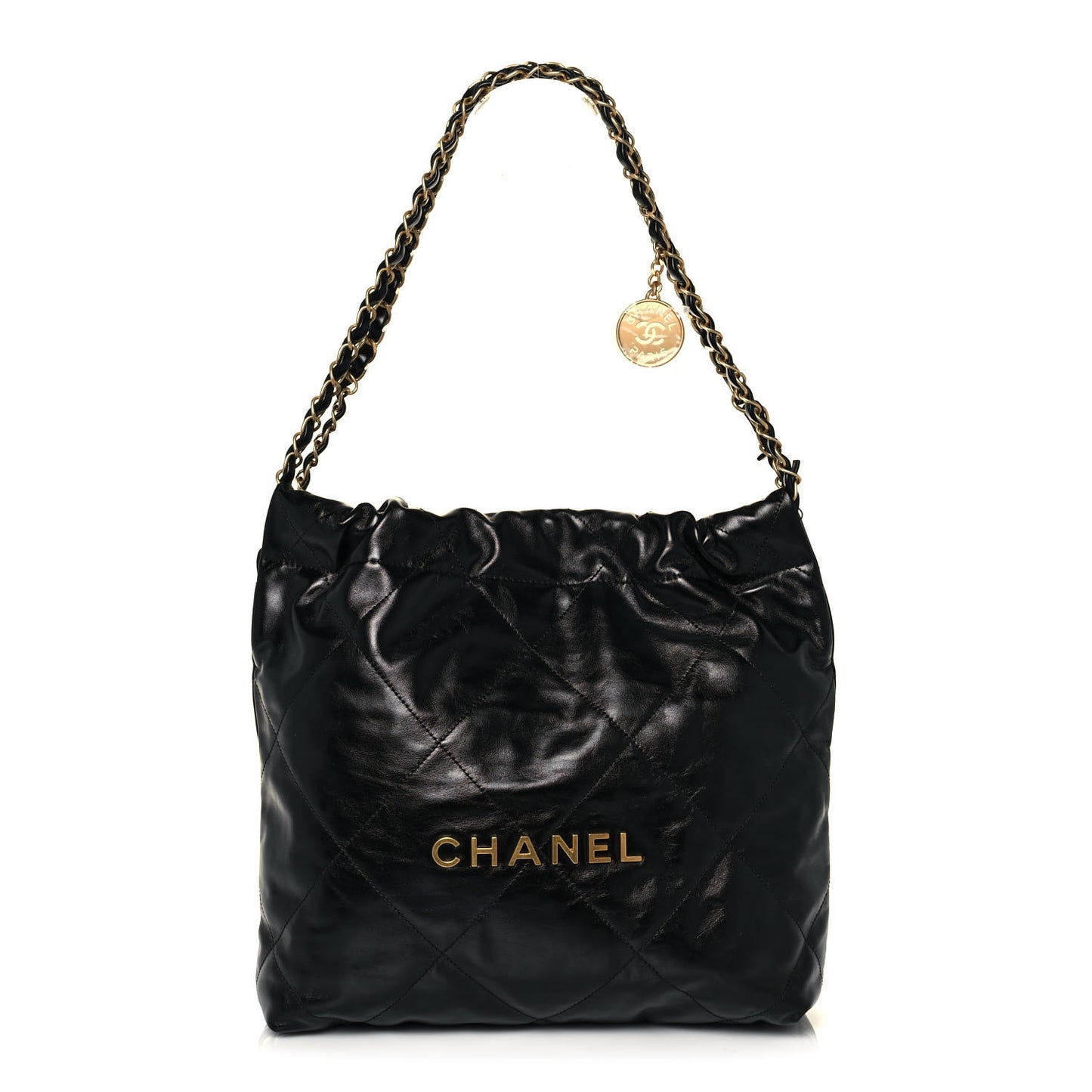 Shiny Calfskin Quilted Small Chanel 22 Black