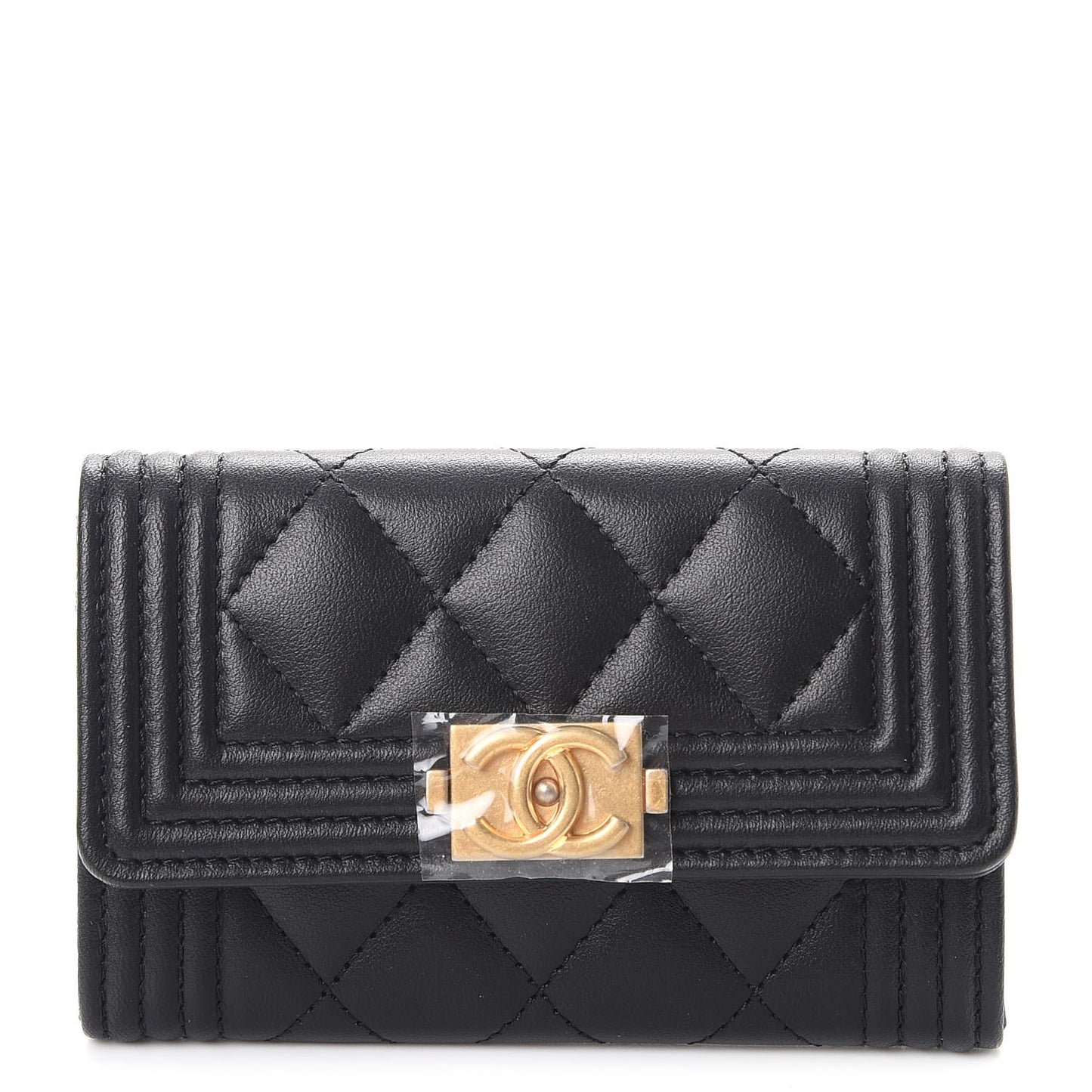 Lambskin Quilted Boy Card Holder Wallet Black