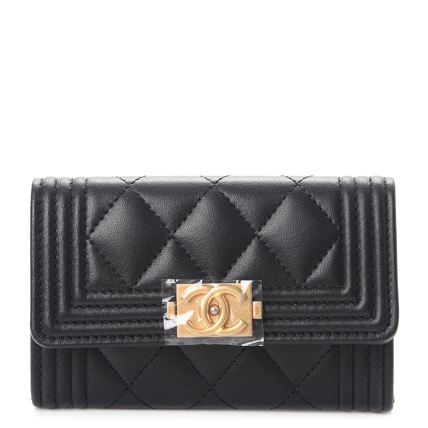 Chanel Lambskin Quilted Boy Card Holder Wallet Black 1 of 9