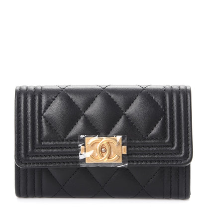 Chanel Lambskin Quilted Boy Card Holder Wallet Black 1 of 9