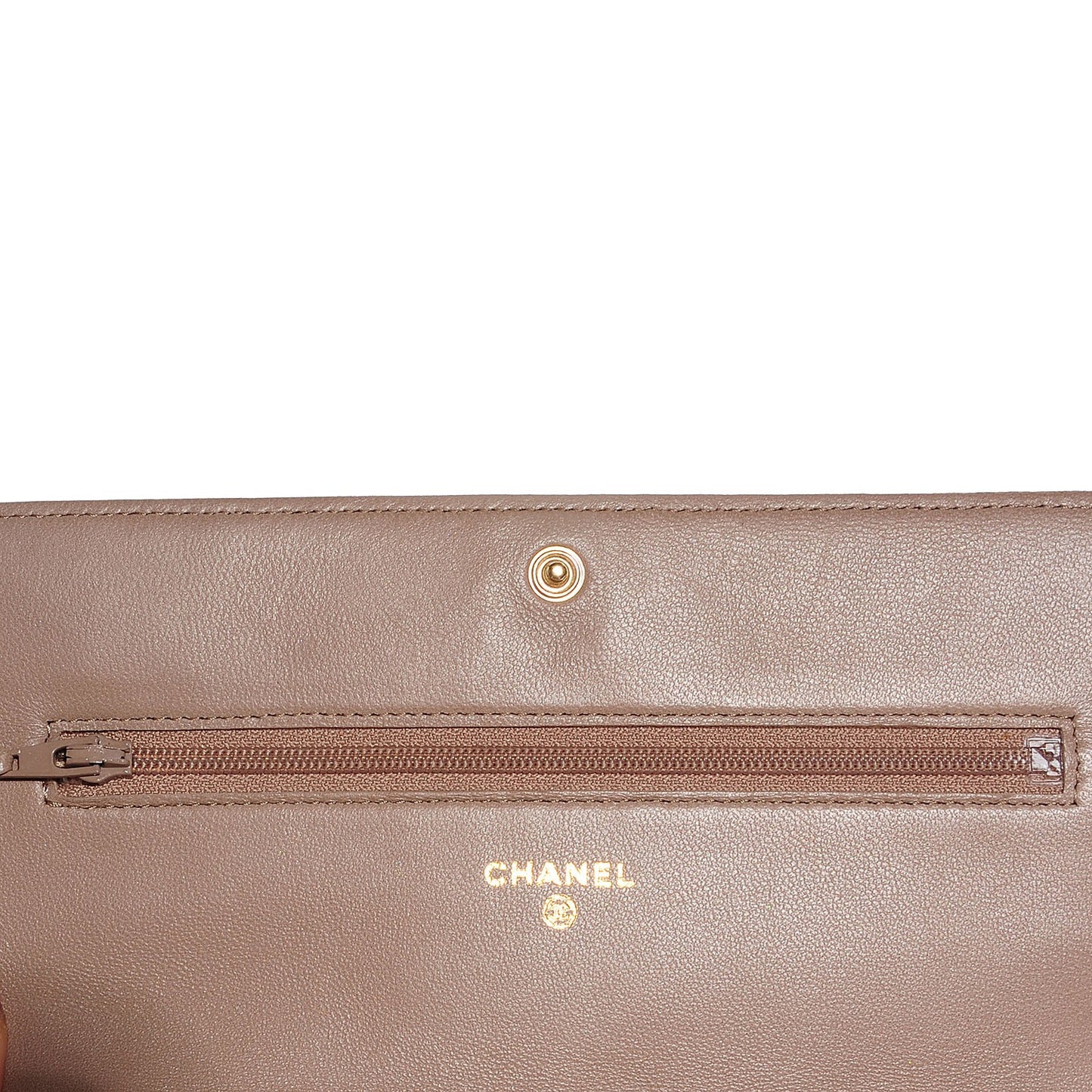 Lambskin Camellia Wallet on Chain Beige