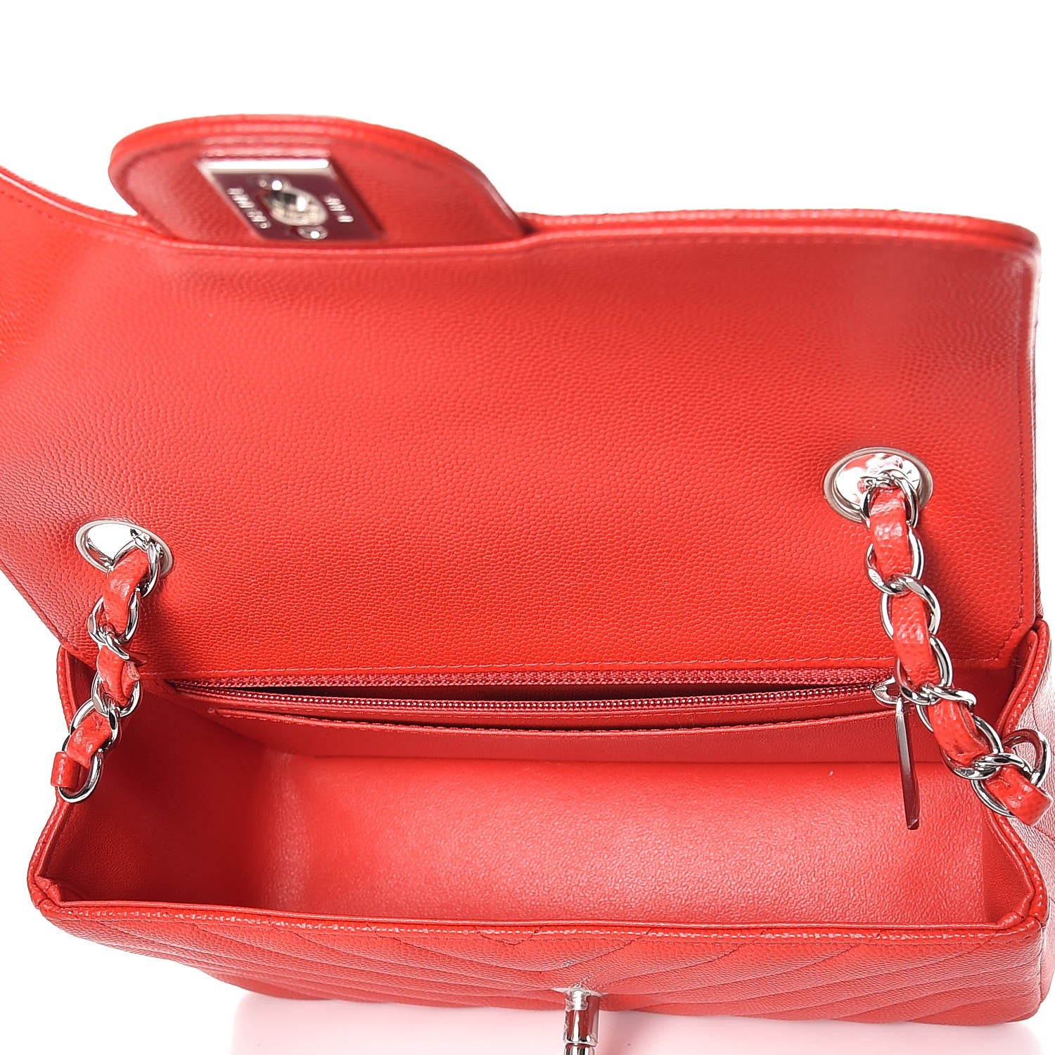 Chanel Caviar Chevron Quilted Mini Rectangular Flap Red 5 of 12
