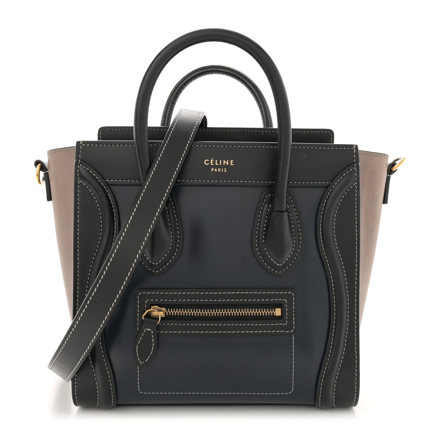 Celine Glazed Calfskin Nano Bi-Color Luggage Dark Blue 1 of 13