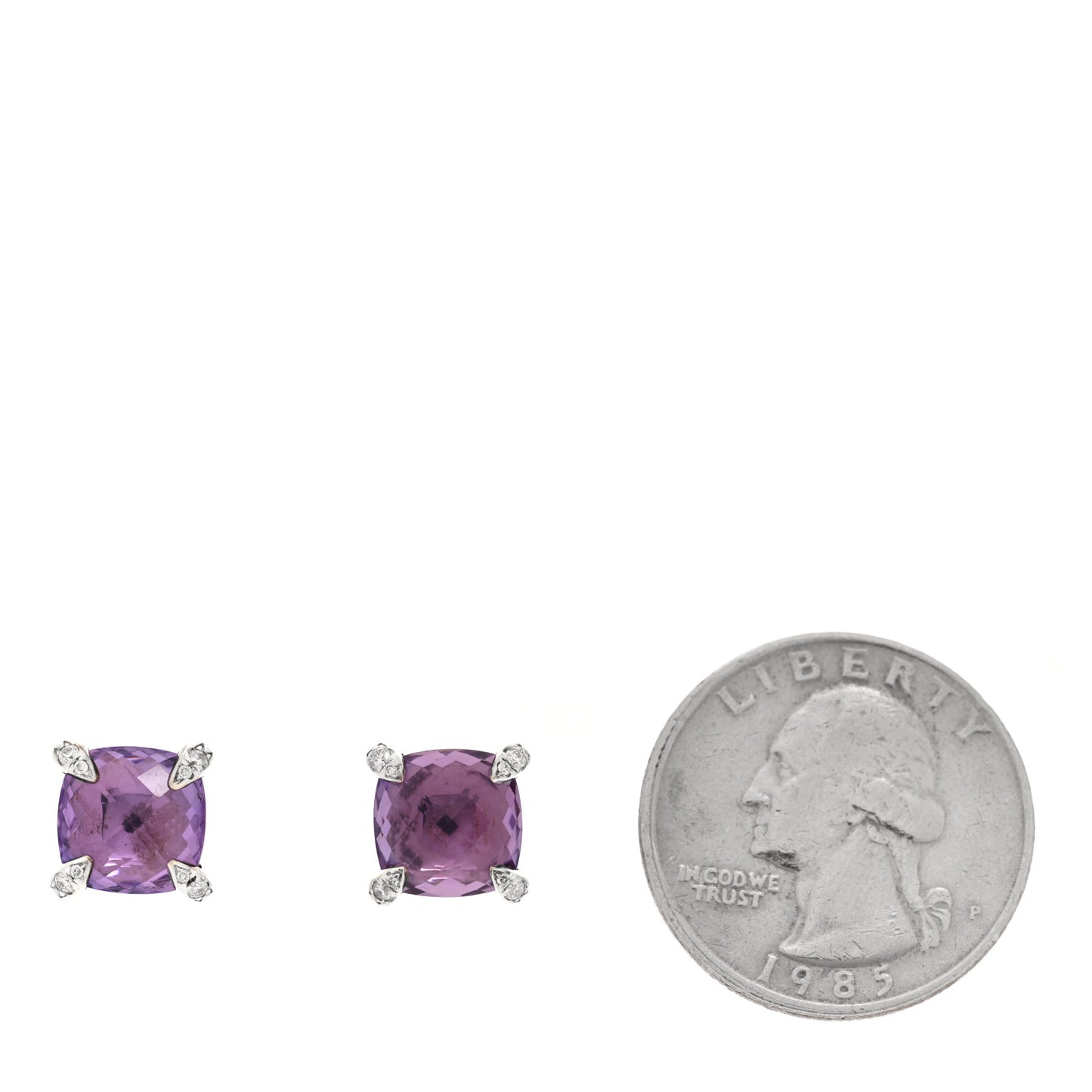 Sterling Silver Diamond Amethyst 9mm Chatelaine Earrings