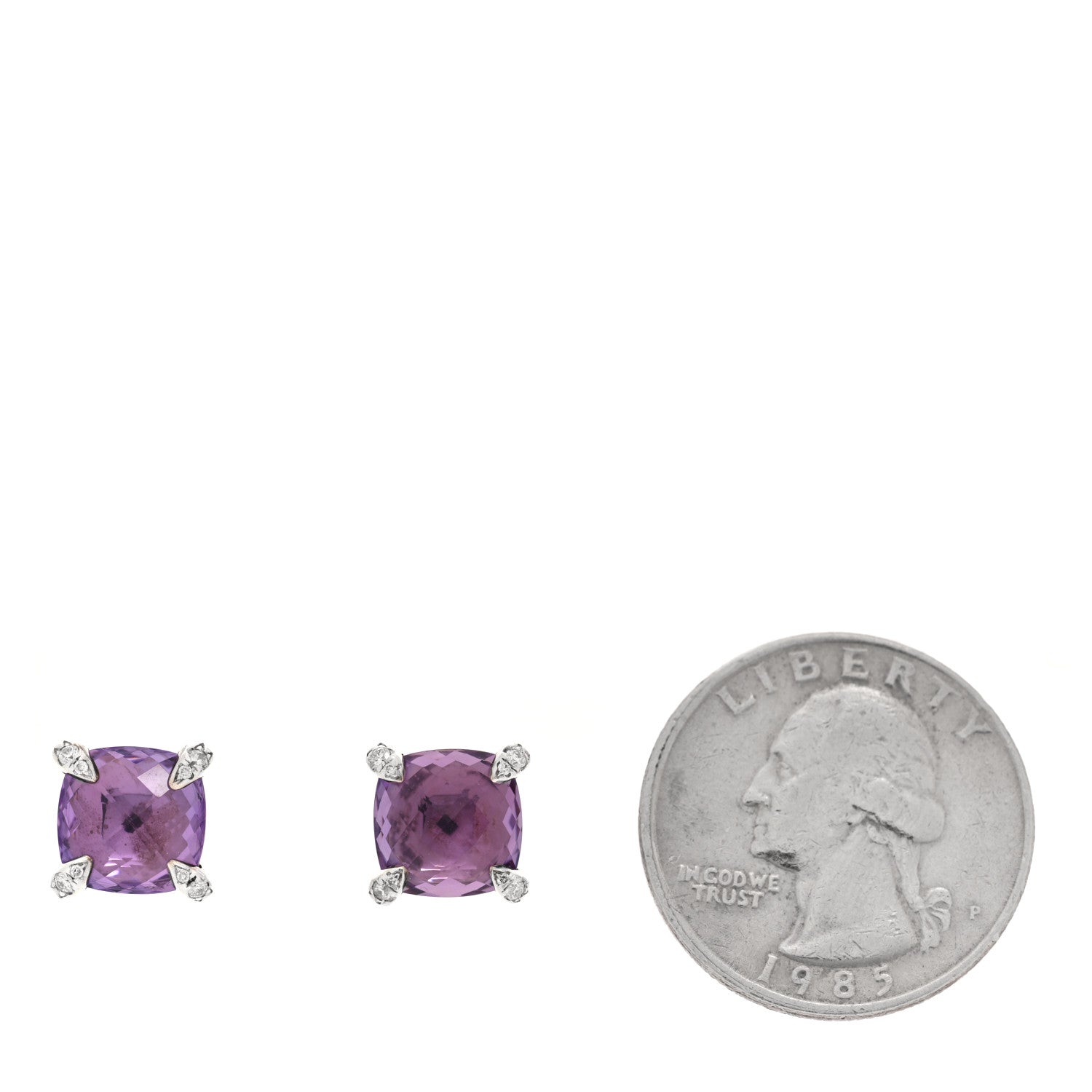 David Yurman Sterling Silver Diamond Amethyst 9mm Chatelaine Earrings 2 of 4