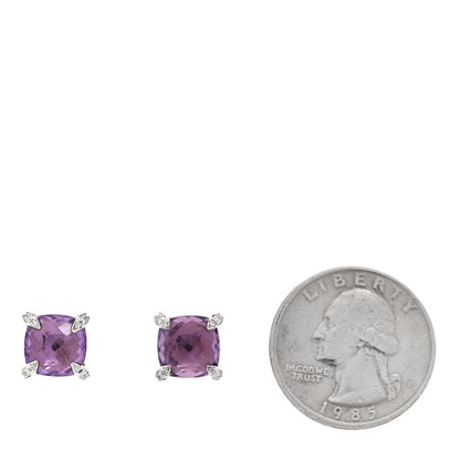 David Yurman Sterling Silver Diamond Amethyst 9mm Chatelaine Earrings 2 of 4