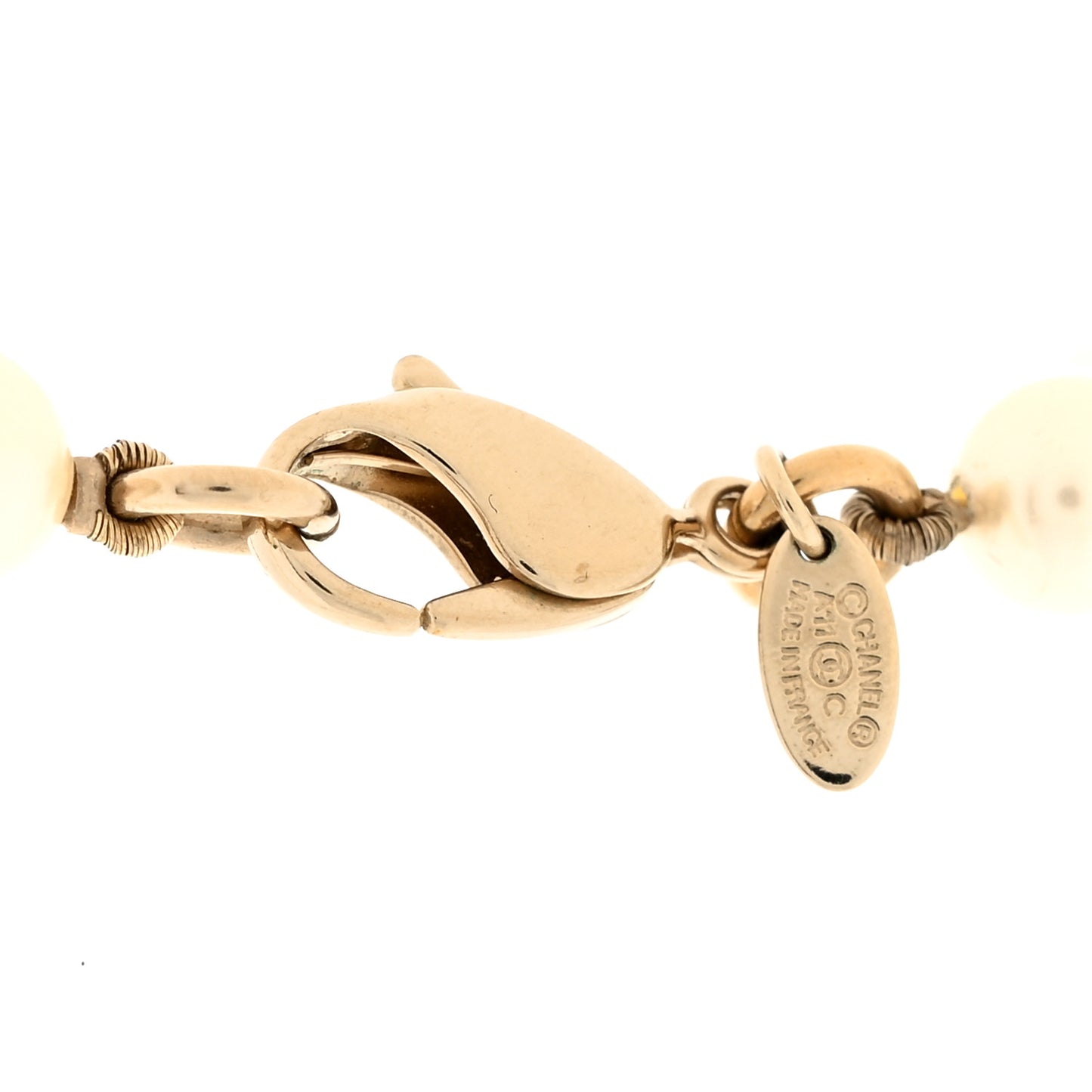 Graduated Pearl Crystal CC Long Necklace White
