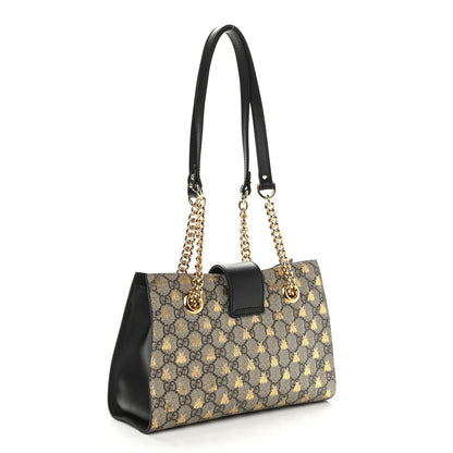 Gucci GG Supreme Monogram Bees Small Padlock Tote Beige Oro Black 3 of 12