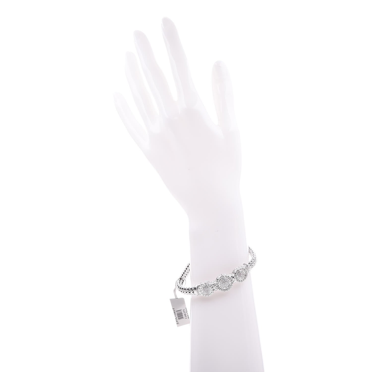 John Hardy Sterling Silver Pave Diamond Round Trio Station Bracelet 4 of 5