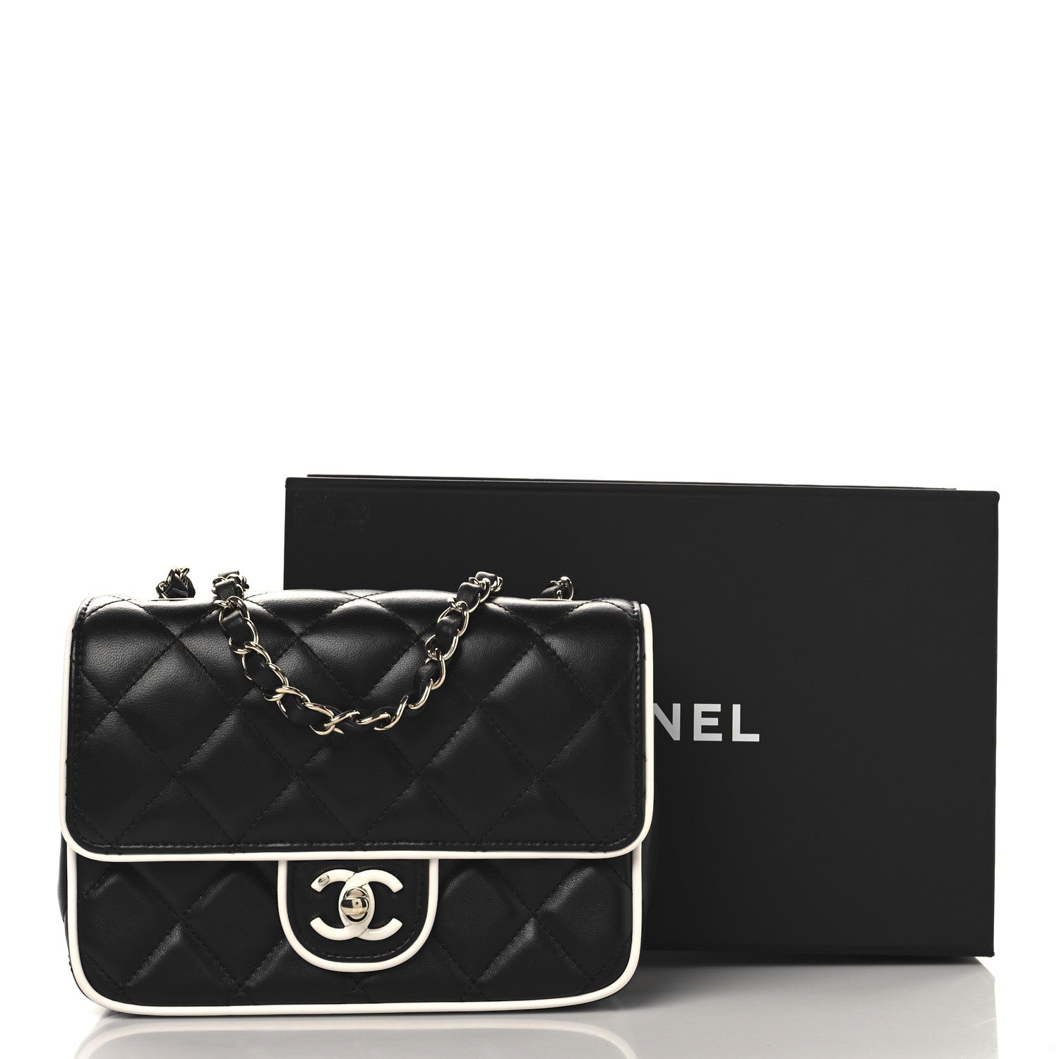 Chanel Lambskin Quilted Resin CC Mini Flap Bag Black White 11 of 11