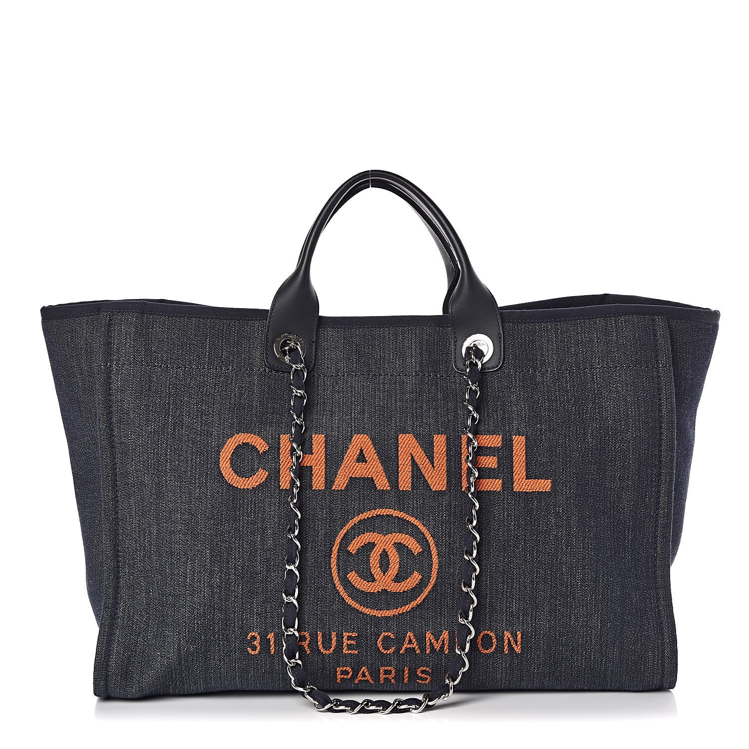 Chanel Canvas Large Deauville Tote Blue Orange 1 of 9
