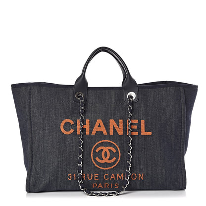 Chanel Canvas Large Deauville Tote Blue Orange 1 of 9