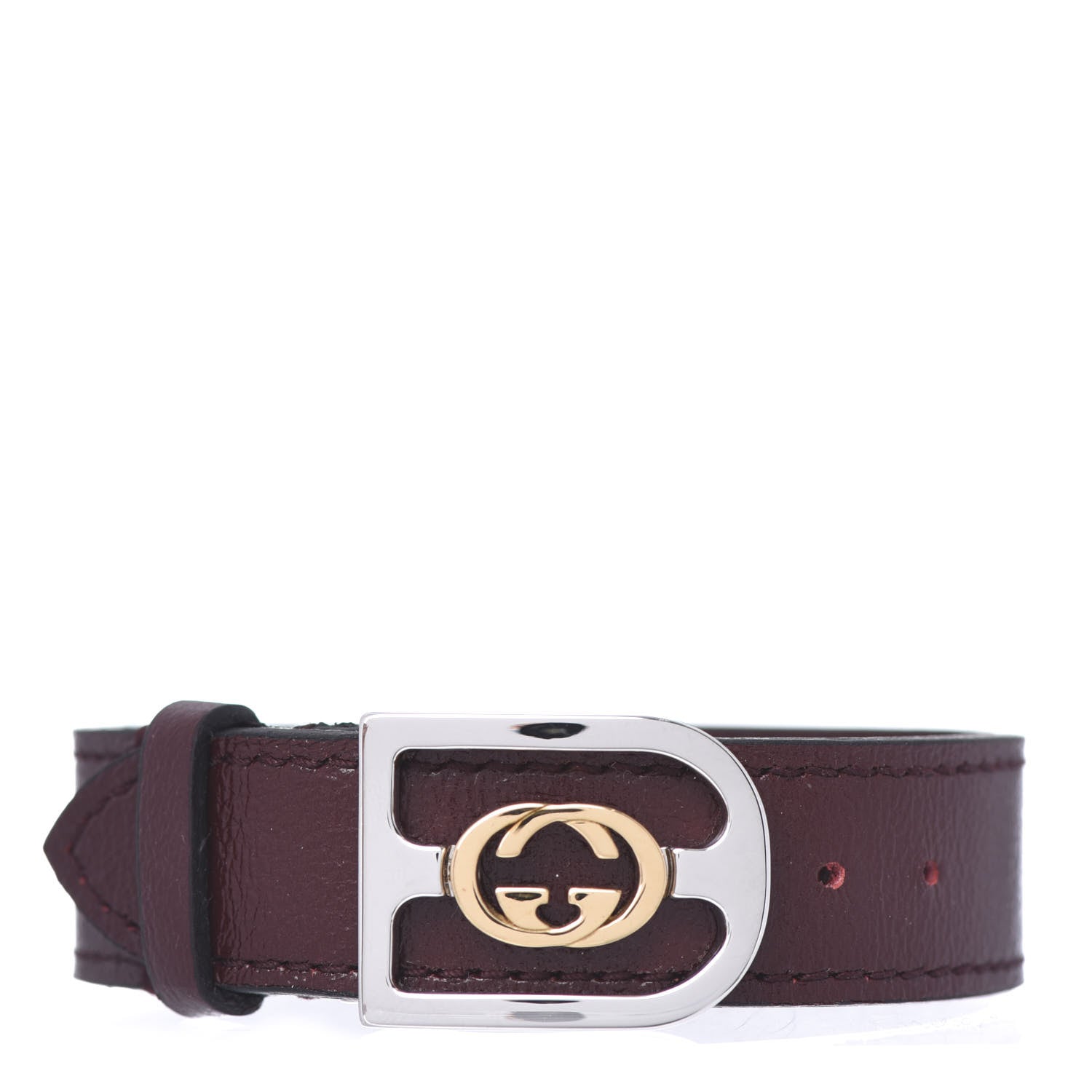 Gucci Stainless Steel 18K Yellow Gold Calfskin Interlocking Bracelet Bordeaux 1 of 6