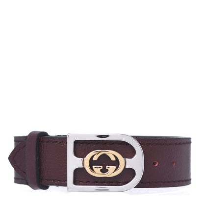 Gucci Stainless Steel 18K Yellow Gold Calfskin Interlocking Bracelet Bordeaux 1 of 6