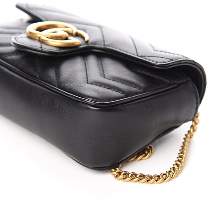 Gucci Calfskin Matelasse Super Mini GG Marmont Shoulder Bag Black 9 of 10