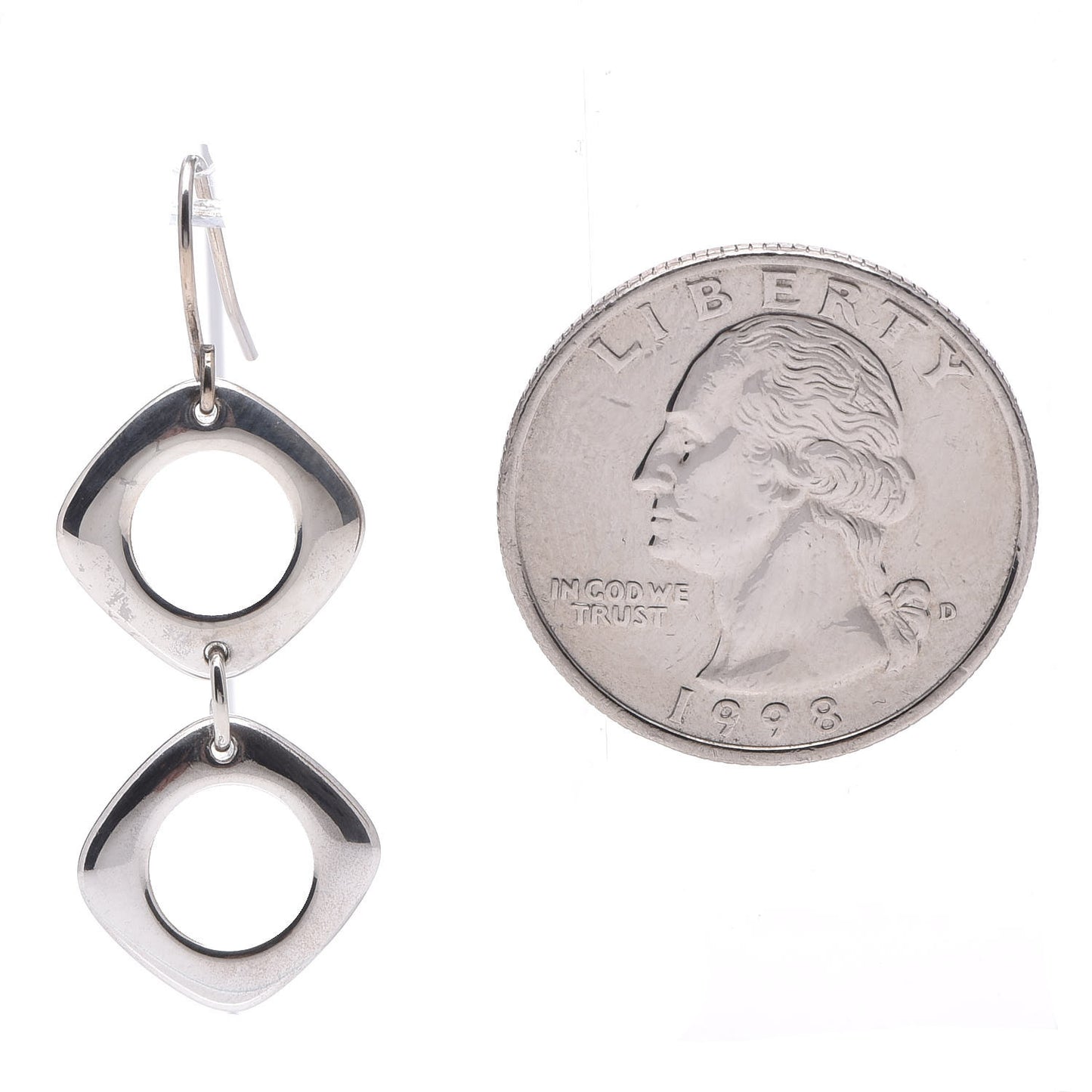 Sterling Silver Cushion Square Link Drop Earrings