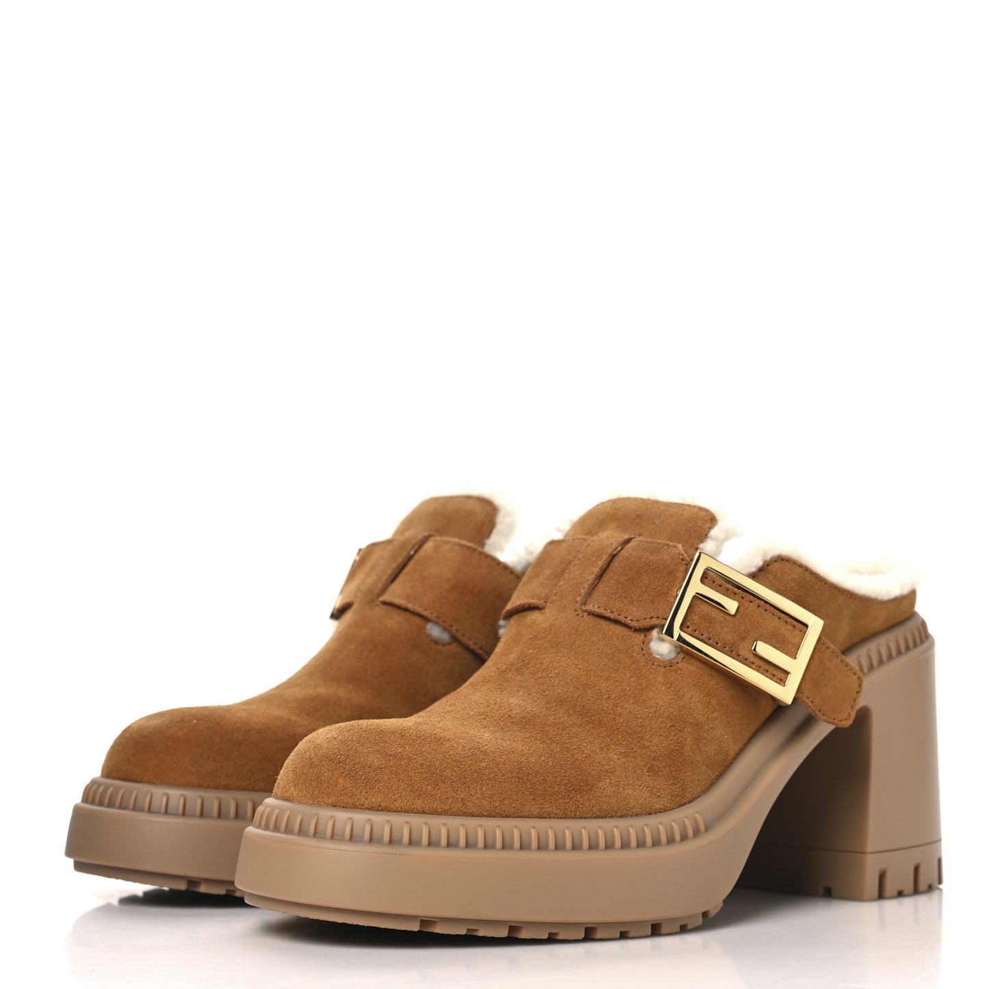 Suede Shearling Clogs 36.5 Caramello Latte
