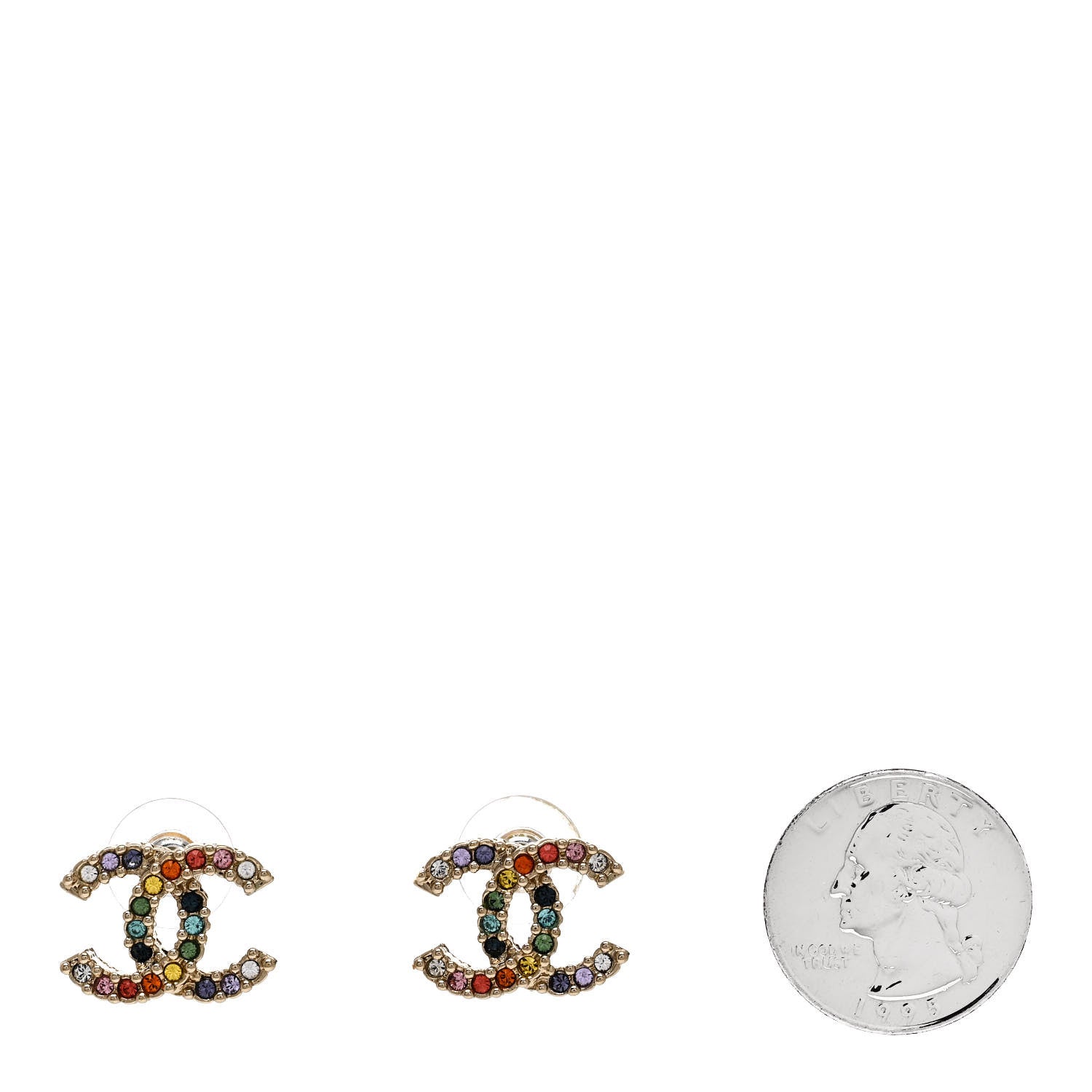Chanel Crystal Over The Rainbow CC Earrings Gold Multicolor 2 of 5