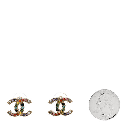 Chanel Crystal Over The Rainbow CC Earrings Gold Multicolor 2 of 5