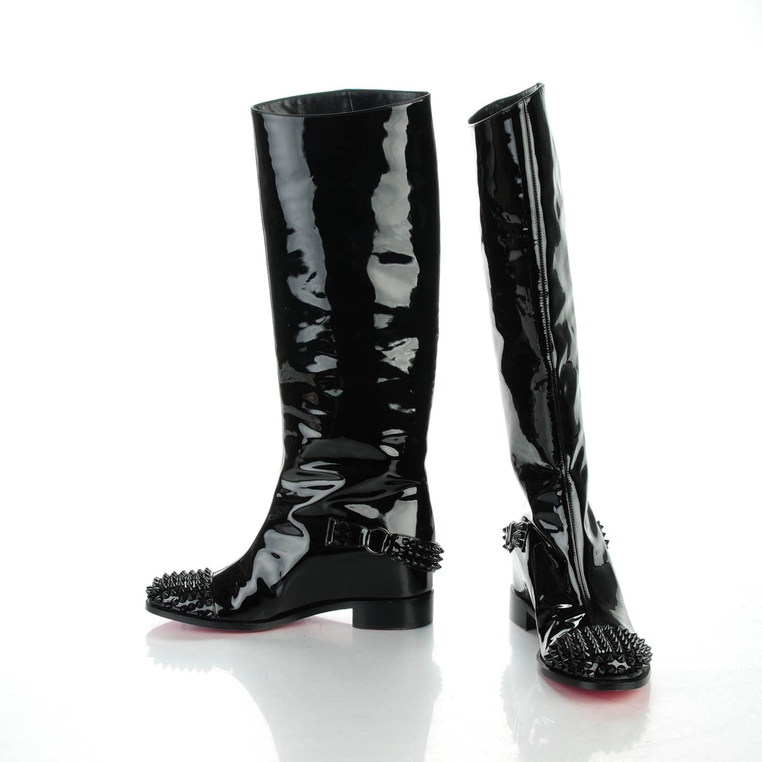 Christian Louboutin Patent Calfskin Egoutina Spikes Flat Tall Boots 37 Black 4 of 7