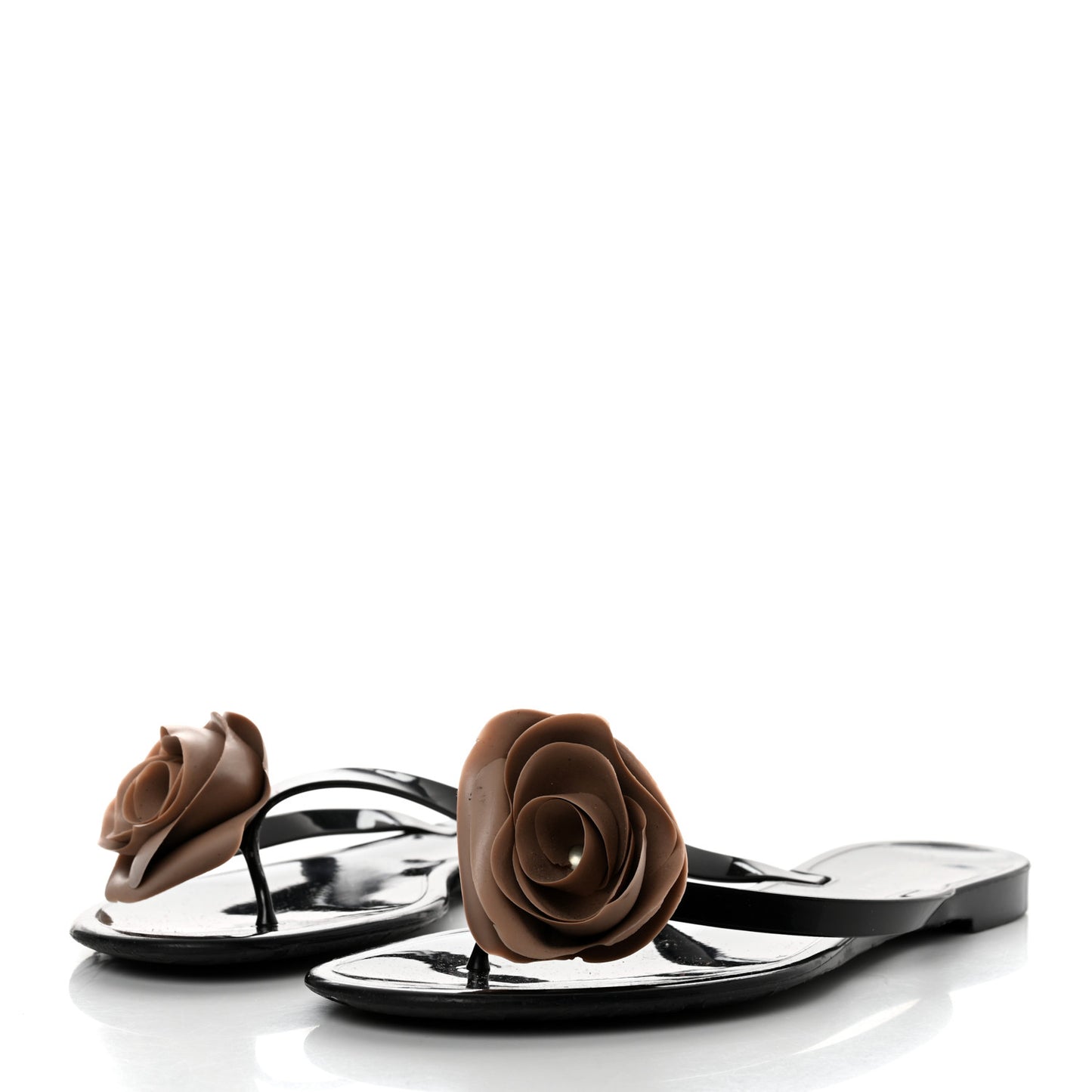 PVC Jelly Rose Thong Sandals 41 Black Beige
