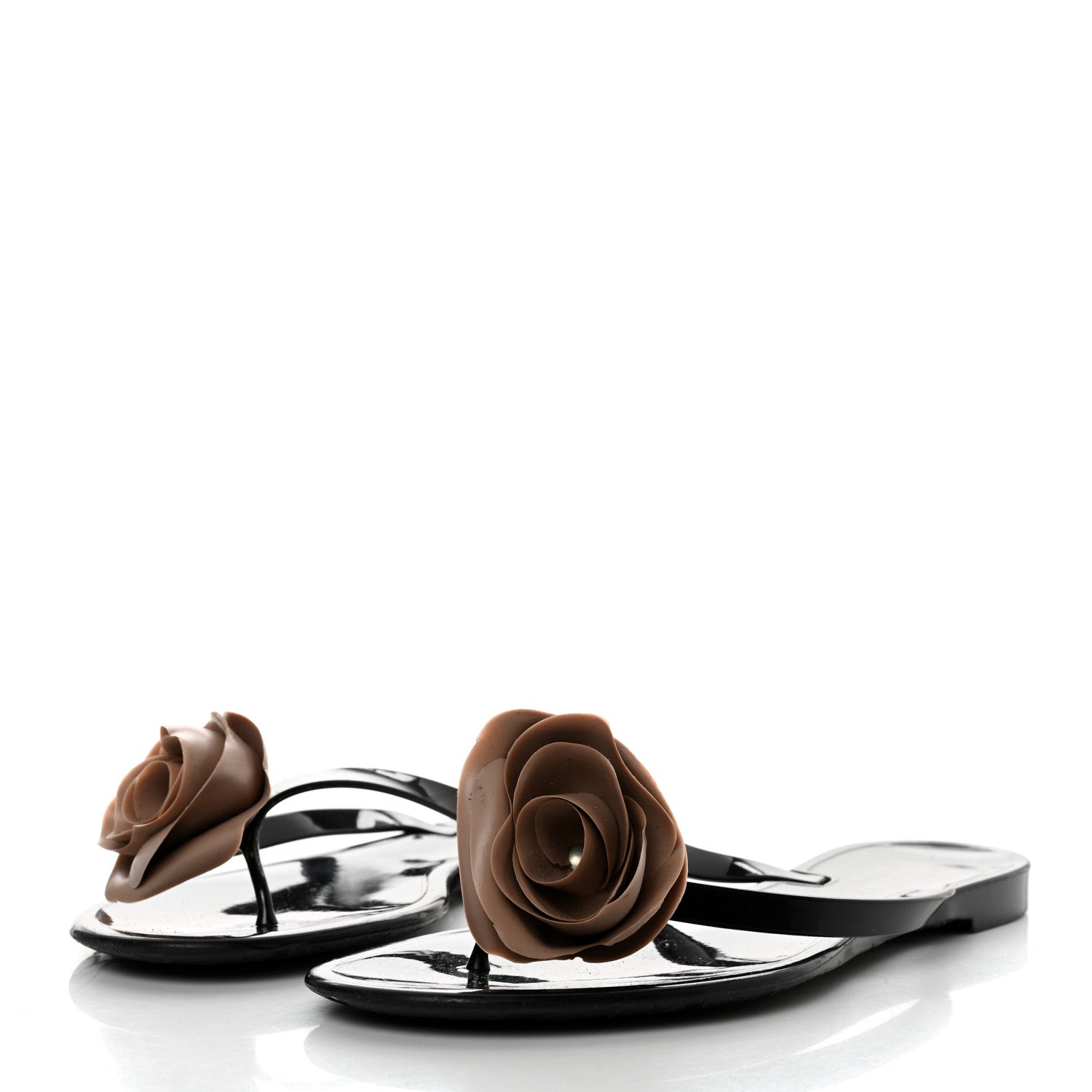 Valentino Garavani PVC Jelly Rose Thong Sandals 41 Black Beige 3 of 8