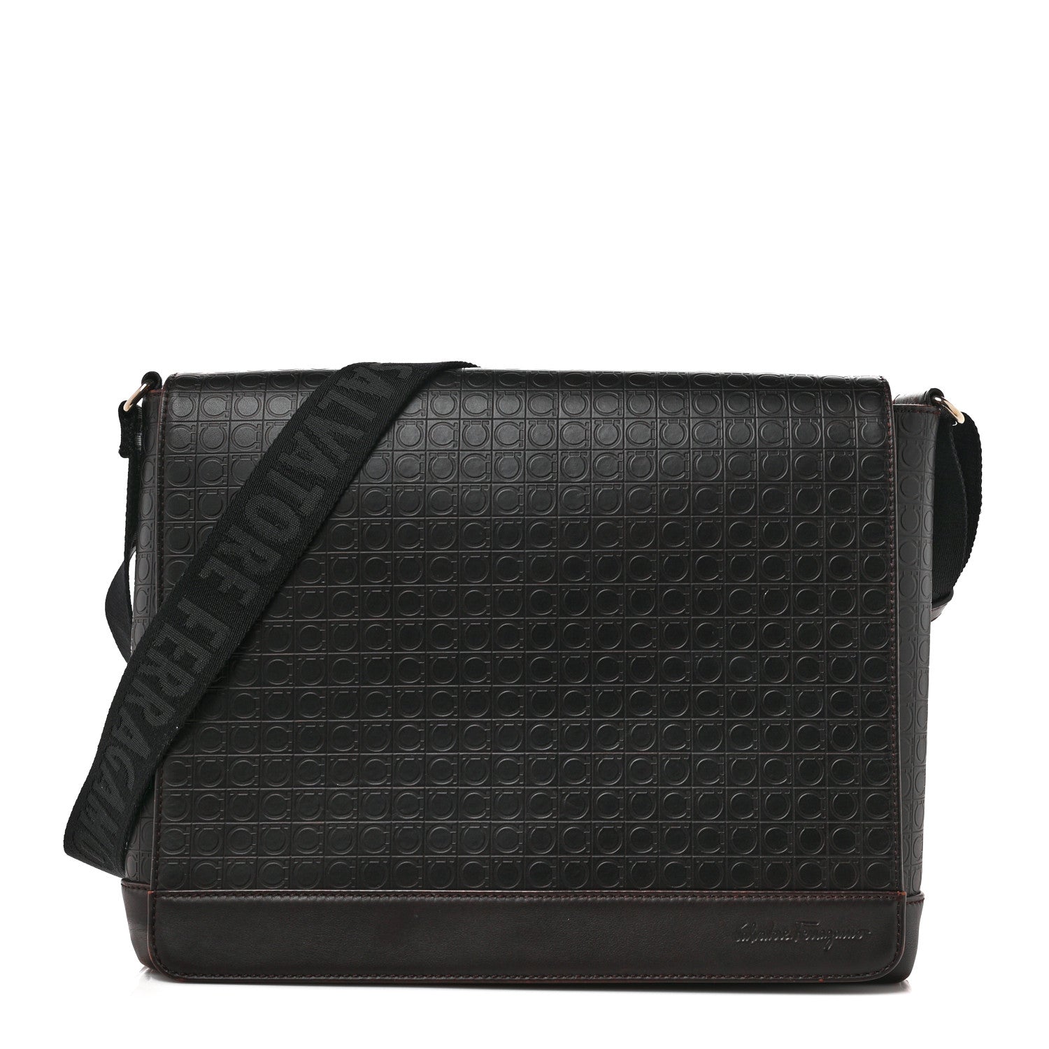 Salvatore Ferragamo Calfskin Gancini Messenger Bag Dark Brown 1 of 11