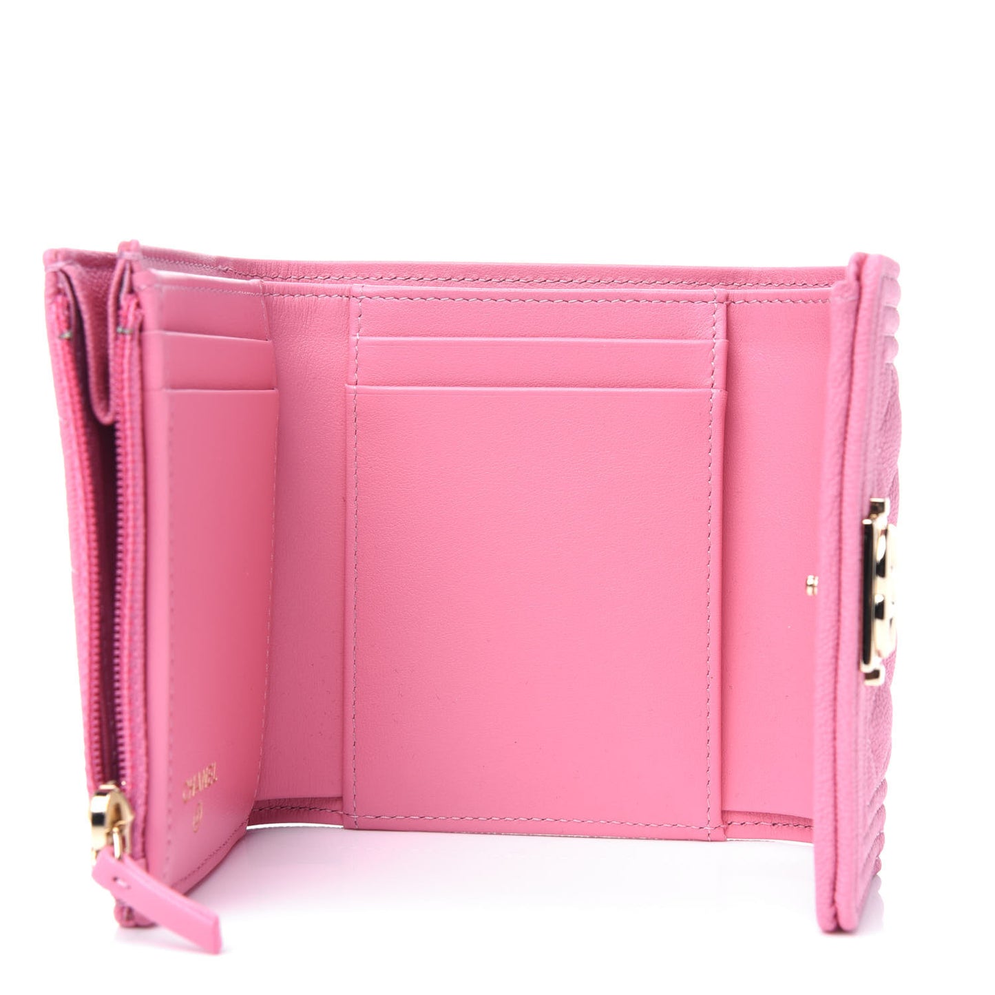 Caviar Quilted Compact Boy Wallet Light Pink