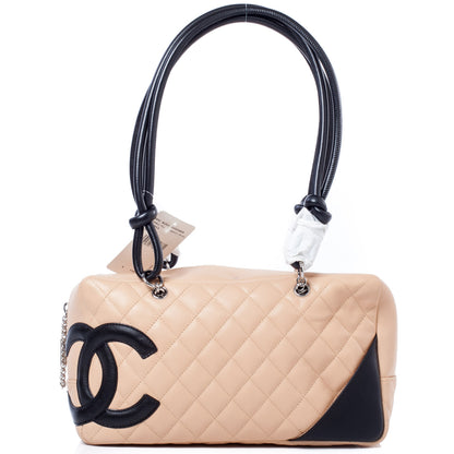 Chanel Calfskin Quilted Large Cambon Bowler Beige Black 1 of 11