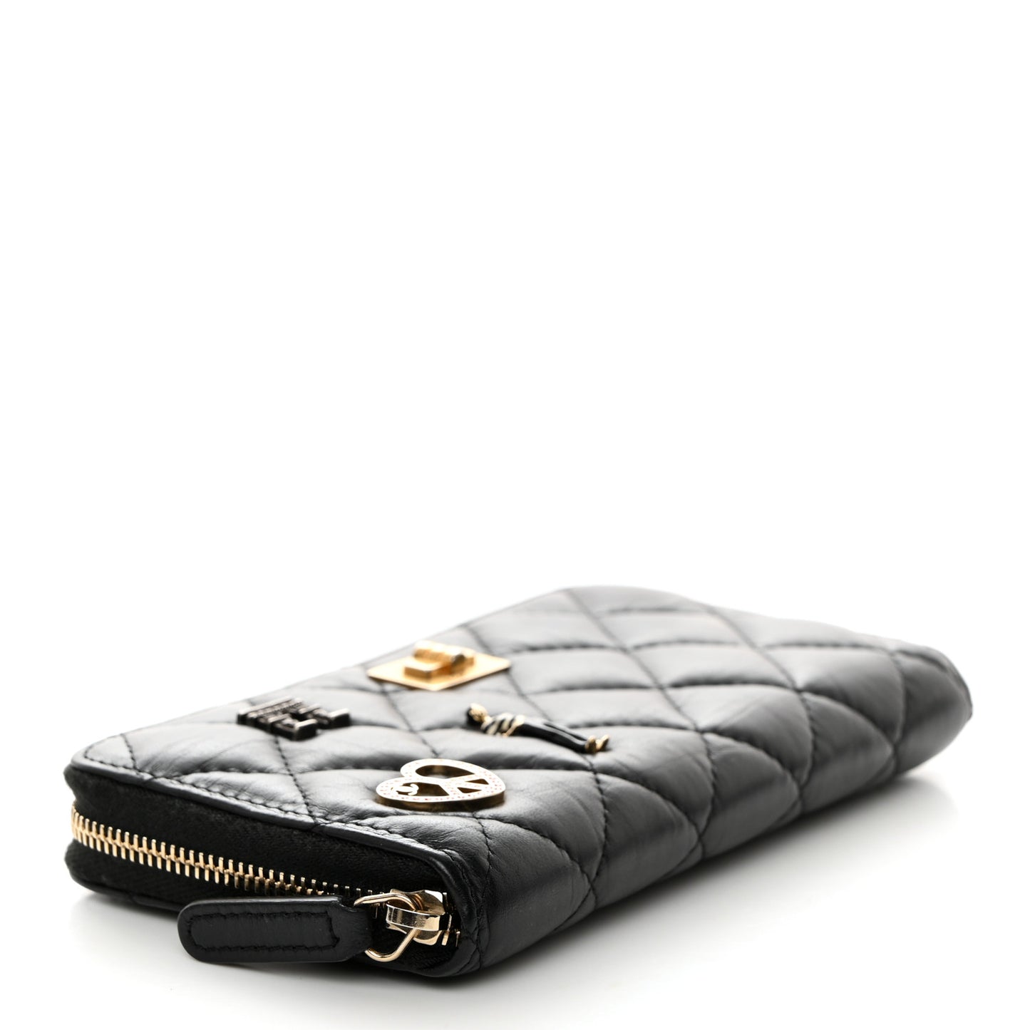 Aged Calfskin Quilted Small Lucky Charms 2.55 Reissue Zip Around Wallet Black
