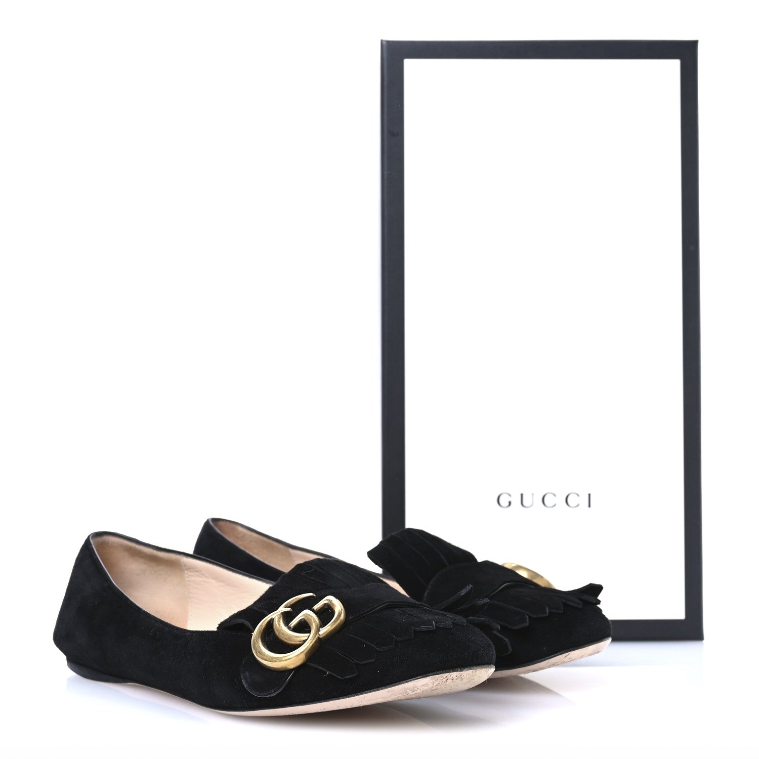 Gucci Kid Scamosciato GG Marmont Fringe Flats 36.5 Black 9 of 9