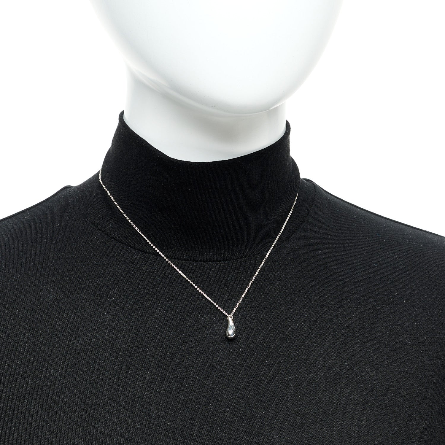 Tiffany Sterling Silver 12mm Elsa Peretti Teardrop Pendant Necklace 2 of 5