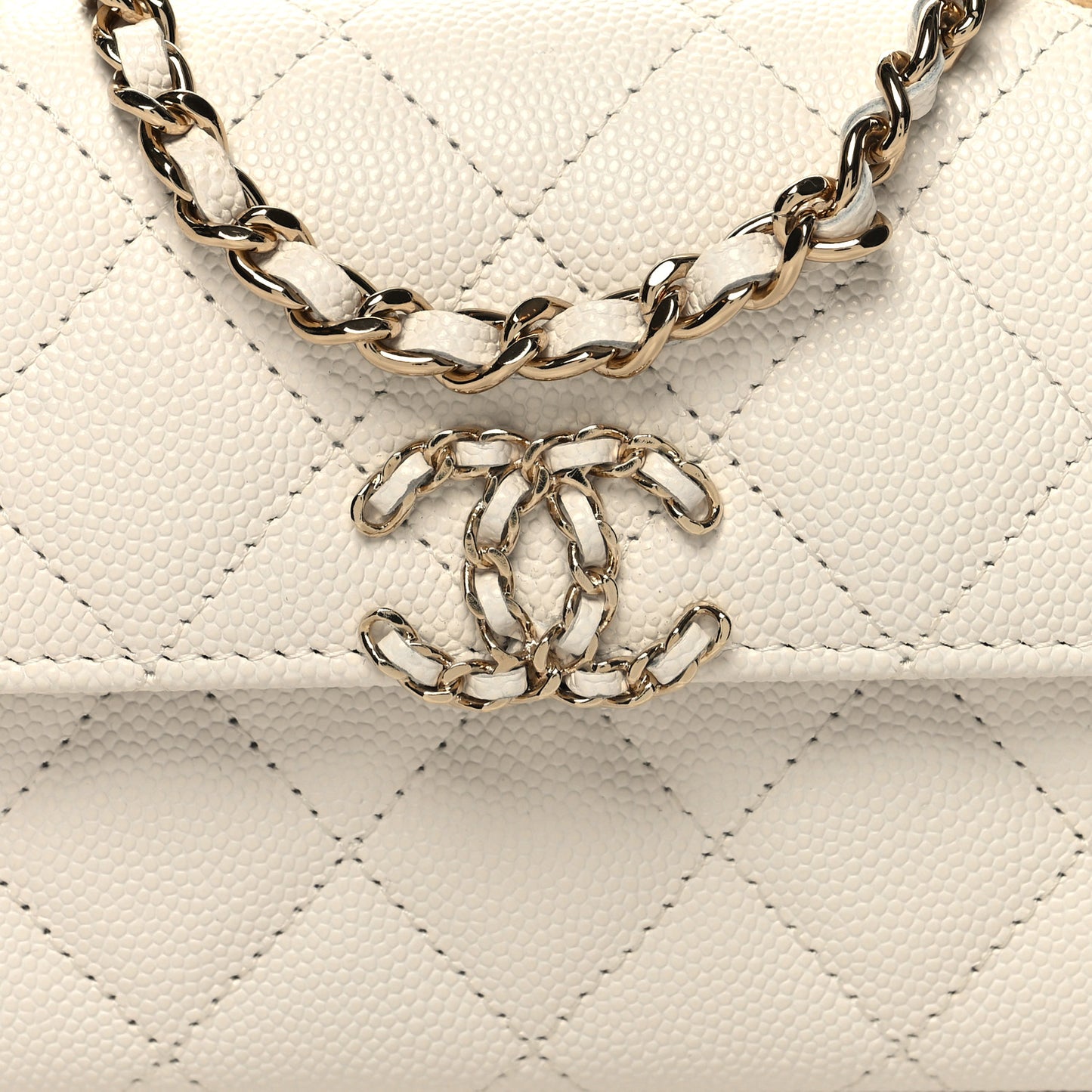 Caviar Quilted Chain Match Top Handle Phone Holder With Chain White