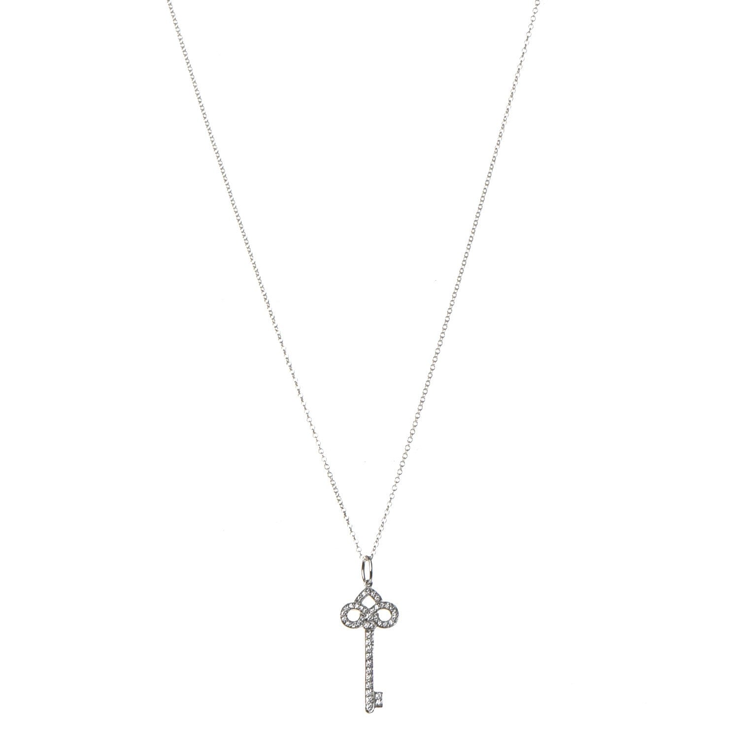 Tiffany Platinum Diamond .12ct Fleur De Lis Key Pendant Necklace 1 of 7