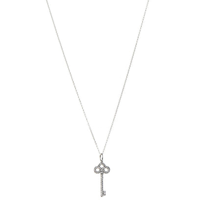 Tiffany Platinum Diamond .12ct Fleur De Lis Key Pendant Necklace 1 of 7