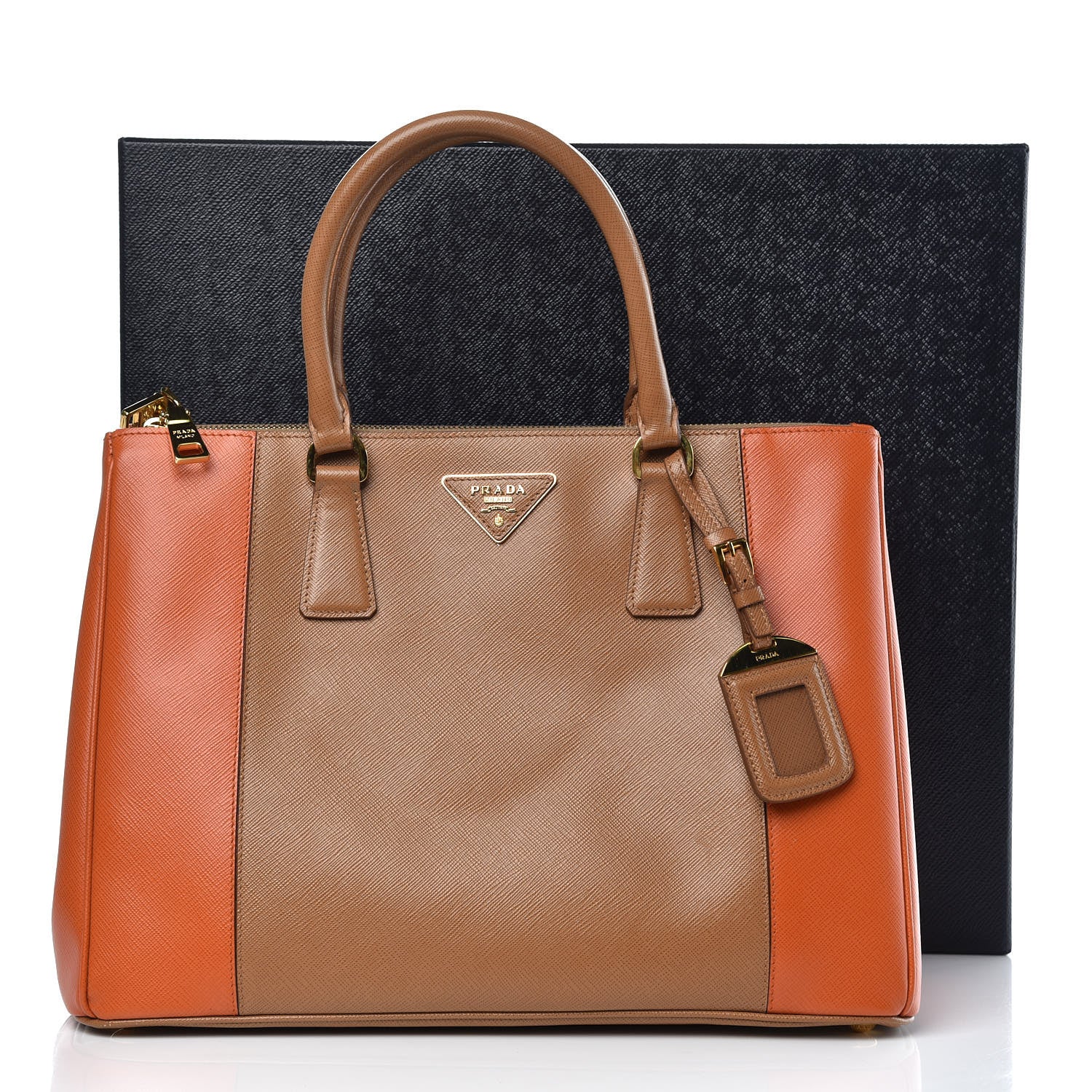 Prada Saffiano Lux Colorblock Medium Galleria Double Zip Tote Caramel Papaya 13 of 13