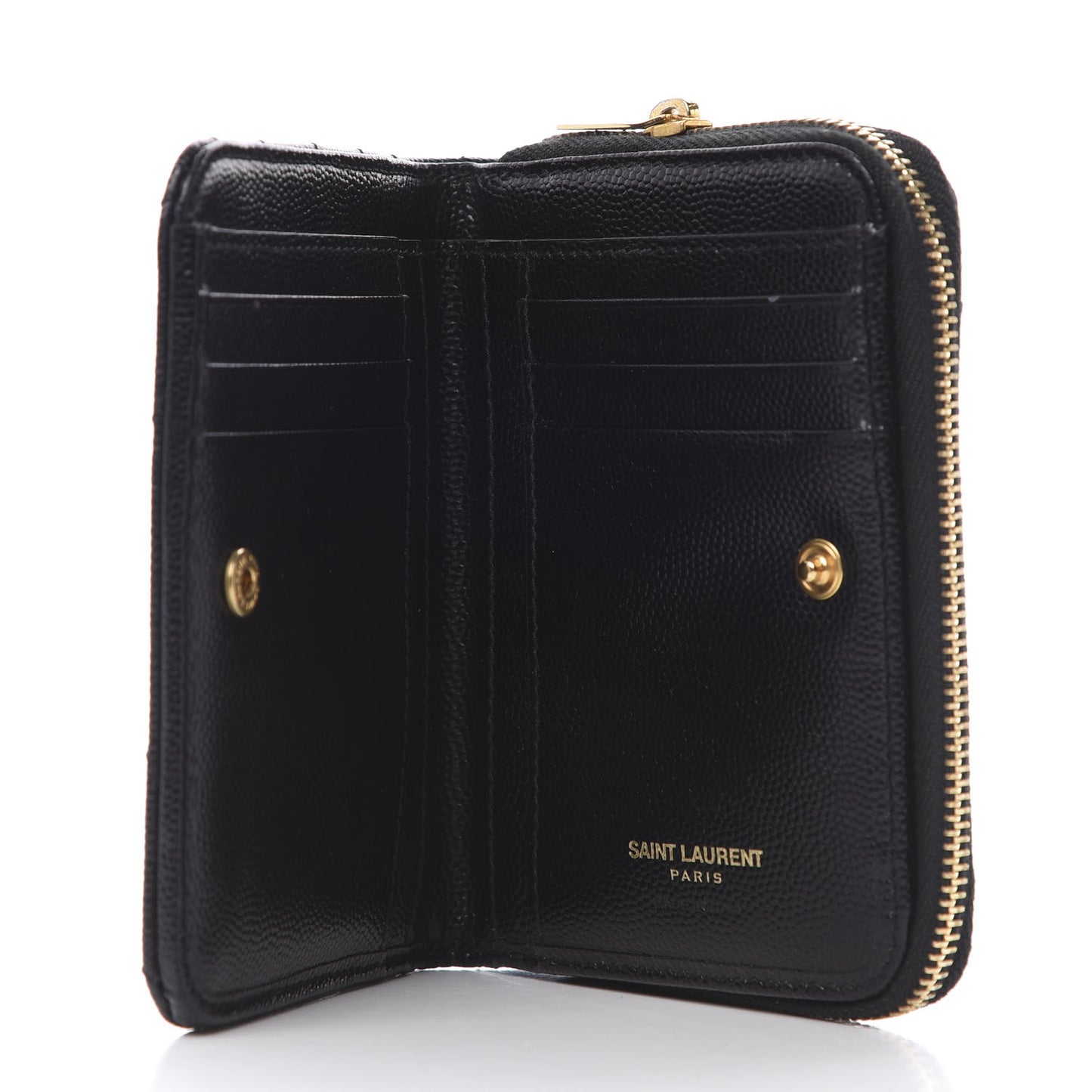 Grain De Poudre Matelasse Chevron Monogram Compact Zip Around Wallet Black