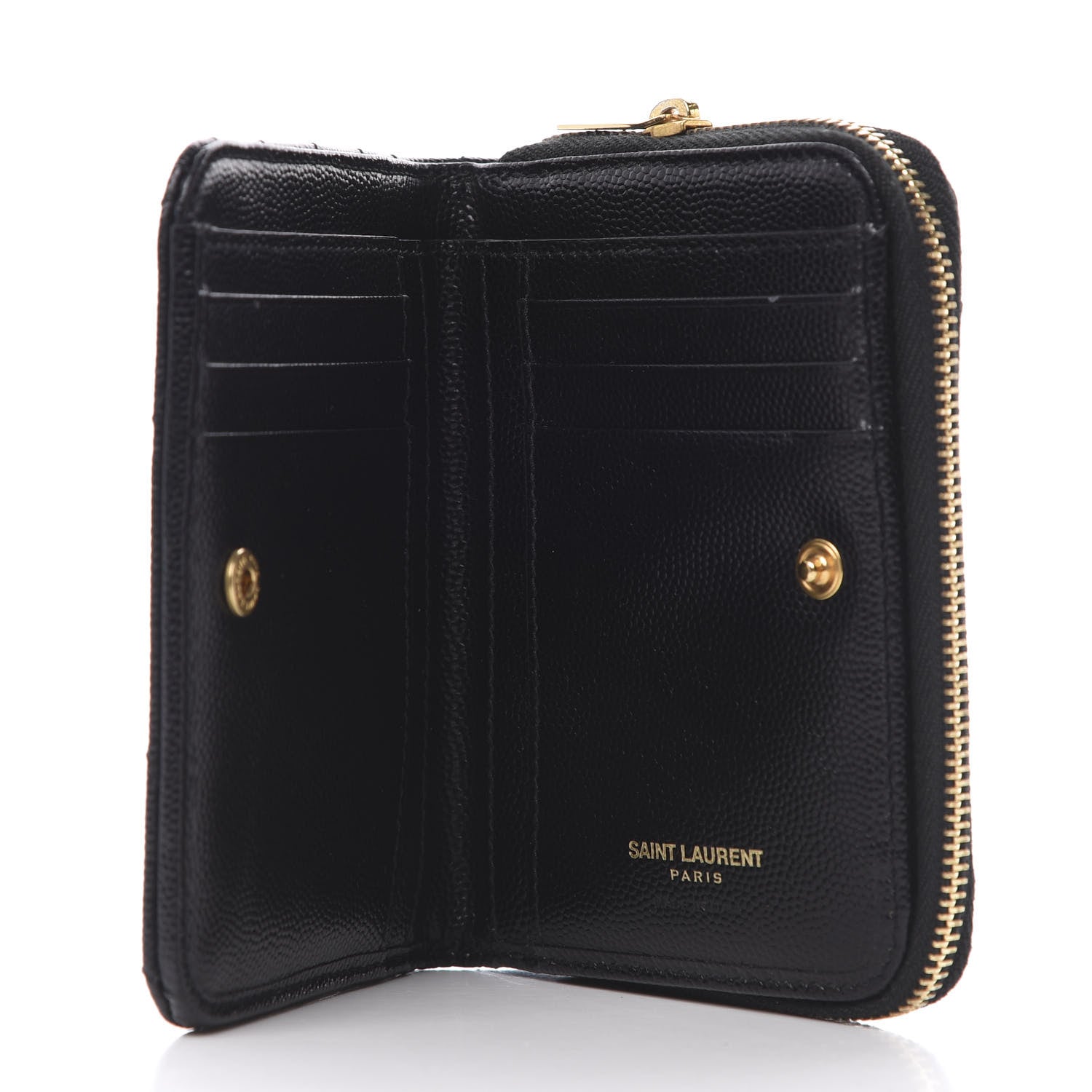 Saint Laurent Grain De Poudre Matelasse Chevron Monogram Compact Zip Around Wallet Black 5 of 9