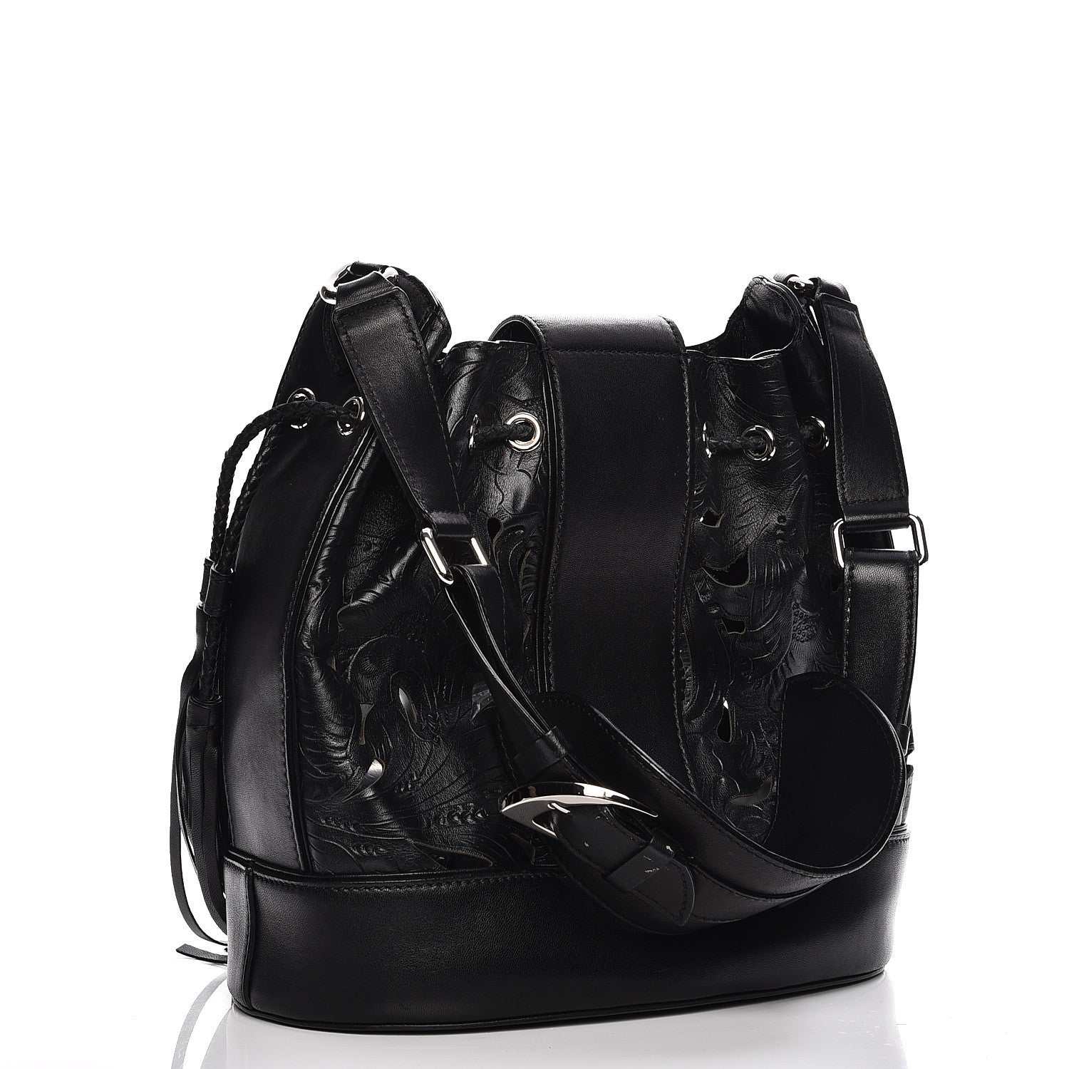 Versace Calfskin Laser Cut Drawstring Bag Black 3 of 9
