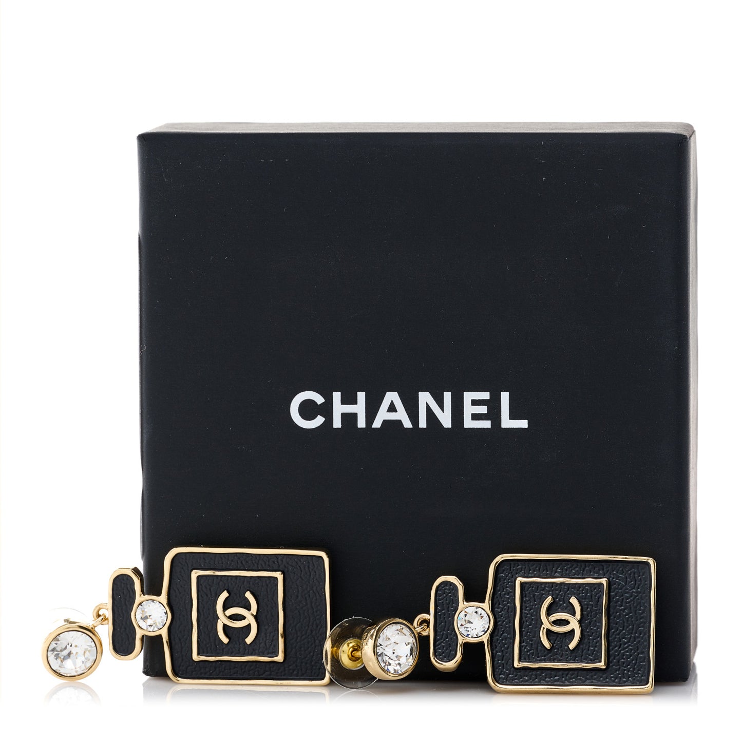 Metal Crystal Enamel CC Perfume Bottle Drop Earrings Gold Black